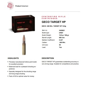 Naboji Geco .308 Win Target HP 10,9g (50)