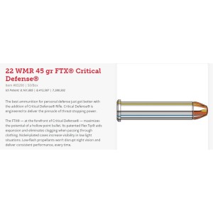 Naboji .22 WMR 45gr FTX Critical Defense Hornady (50)