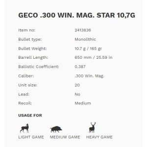 Naboji Geco .300 Win. Mag. STAR 10,7g (20)