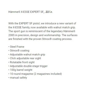 Pištola Hammerli X-Esse SF Expert .22 lr