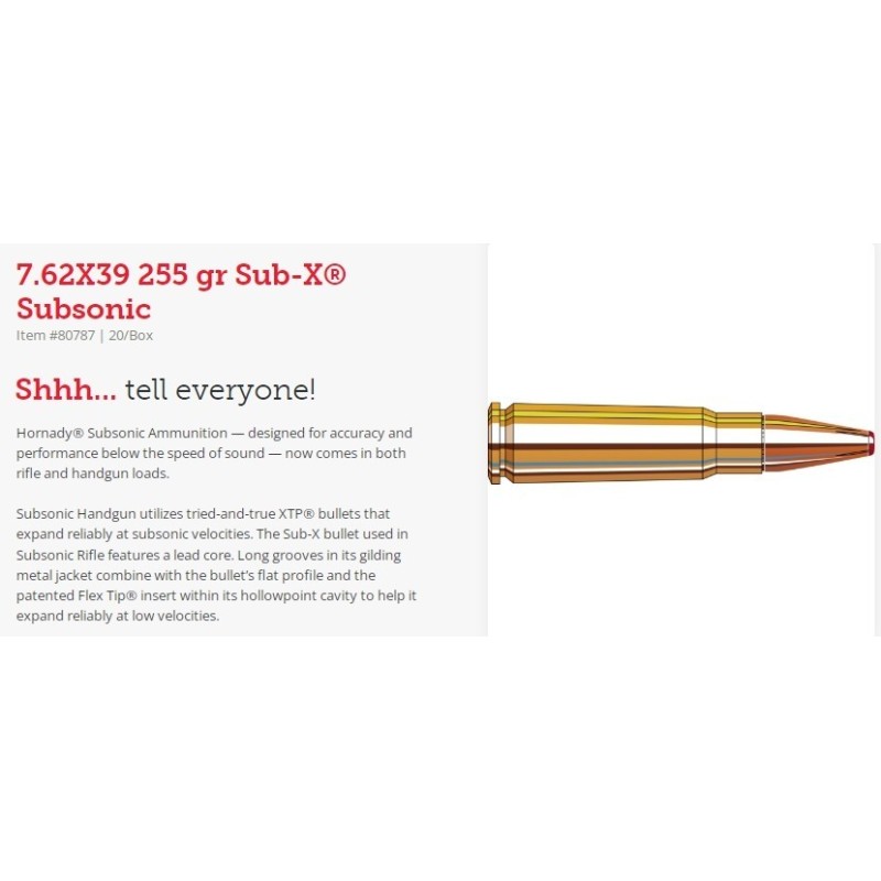 Naboji Hornady 7,62x39 Sub-X 255gr Subsonic (20)