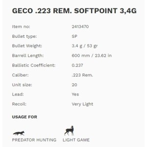 Naboji Geco .223 Rem SP 3,43g/53gr (20)