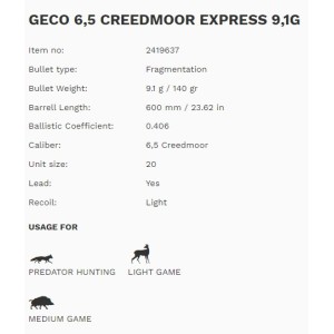 Naboji Geco 6,5 Creedmoor Express 9,1g (20)