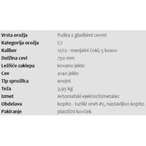 Puška Trap 12/12 Huglu HT-14, Gr.2 75 cm