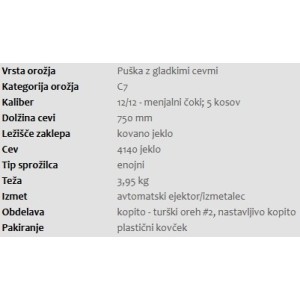 Puška Trap 12/12 Huglu HT-14, Gr.2  Srebrna 75 cm