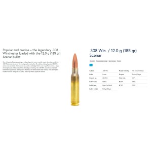 Naboji .308 Win 12,0g / 185gr OTM Scenar, Lapua (50)