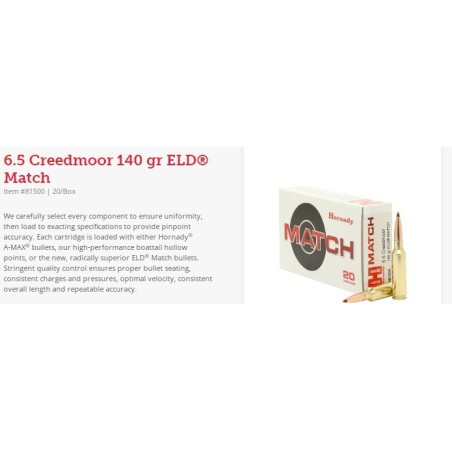 Naboji Hornady 6,5 Creedmoor 140gr ELD-Match (20)