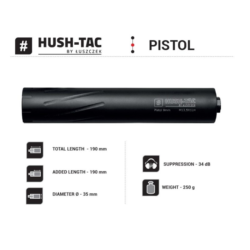 Dušilec Pistol kal. 9mm M13,5x1L, Hush-Tac