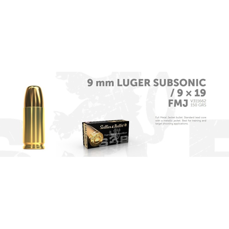 Naboji  9x19 Luger Subsonic FMJ 9,7g S&B (50)