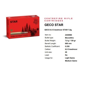 Naboji Geco 6,5 Creedmoor Star 7,8g / 120gr (20)