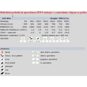NABOJI .243 Win RWS TMS 6,5G