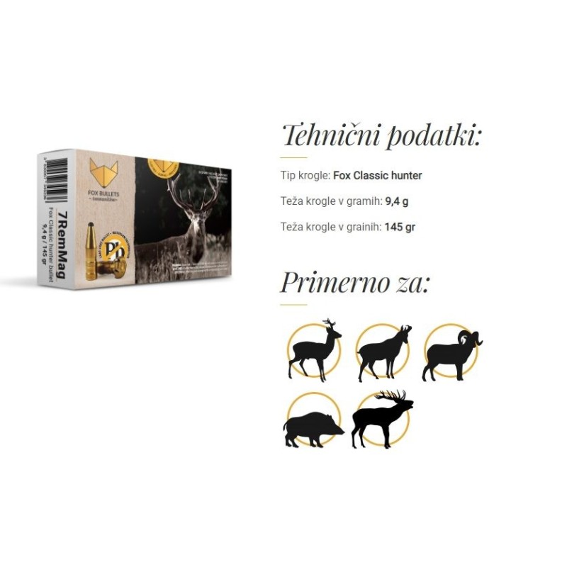 Naboji 7MM Rem. Mag. 145gr / 9,4g FOX (20)