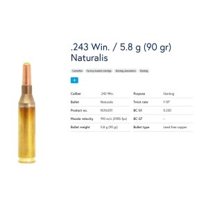 Naboji .243 Win Naturalis 5,8g /90gr, Lapua (20)