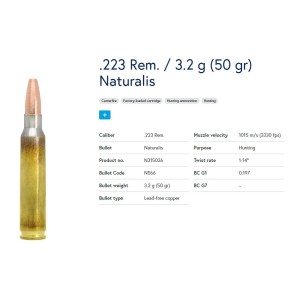 Naboji .223 Rem Naturalis 3,2g /50gr, Lapua (20)