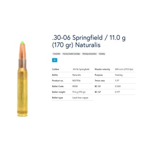 Naboji .30-06 Naturalis 11g /170gr, Lapua (20)