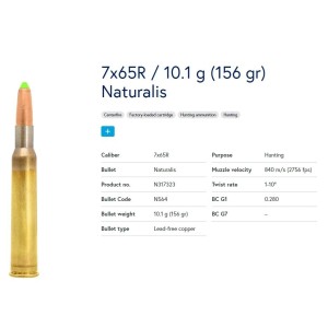 Naboji 7x65R Naturalis 10,1g /155gr, Lapua (20)