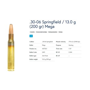 Naboji .30-06 Sprg. 13,0g/ 200gr Mega SP, Lapua (20)