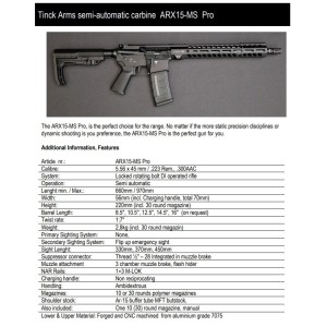 Puška ARX15-MS PRO 14,5" .223 Rem, Adj. gas block TinckArms