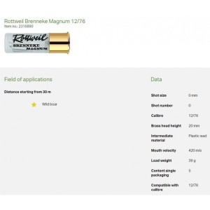naboji 12/B 76 rtw brenneke magnum