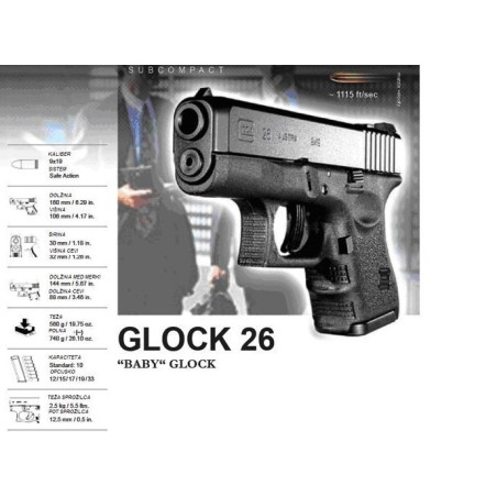Pištola Glock 26 Gen 4 cal 9x19