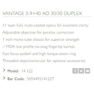 Daljnogled Hawke VANTAGE 3-9x40 AO 30/30